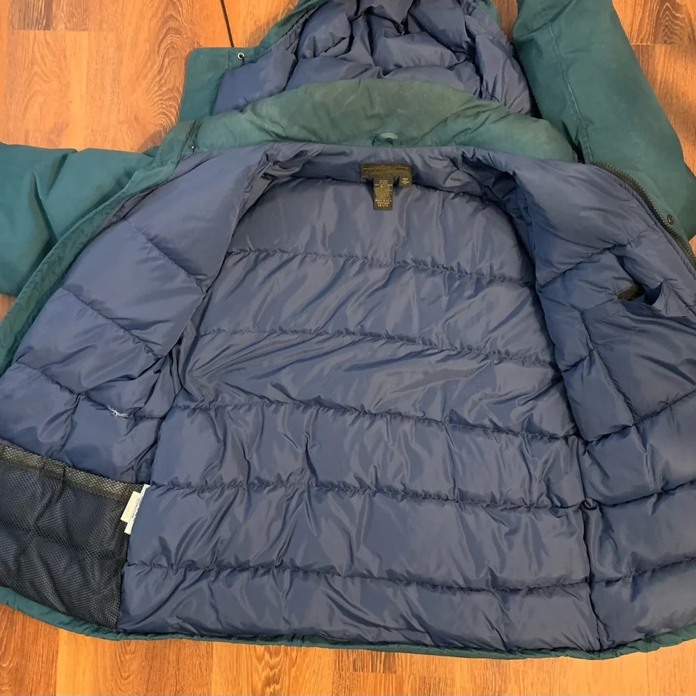 VTG Eddie Bauer Mens XL Green Goose Down Heavyweight Puffer Parka Removable Hood